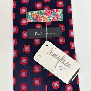Paul Smith VTG Navy & Red Geometric Silk Tie 57” Long 4” Wide‎ New Old Stock